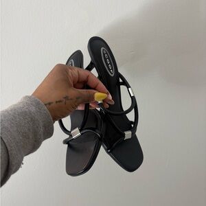 Office Siren Black  Strappy Square-Toe Slide Sandals